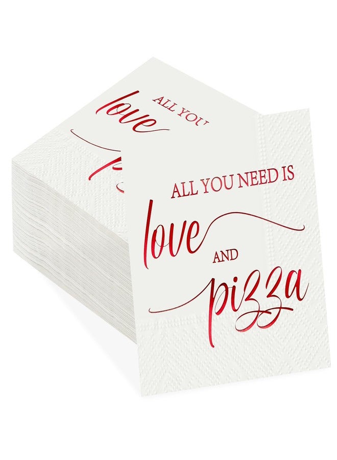 Greencian 100Pcs Pizza Wedding Paper Napkins 3 Ply Red Foil All You Need is Love and Pizza Beverage Napkins Engagement Guest Napkin for Thats Amore Bridal Shower Party Rehearsal Valentine Day Decorations - Image 1